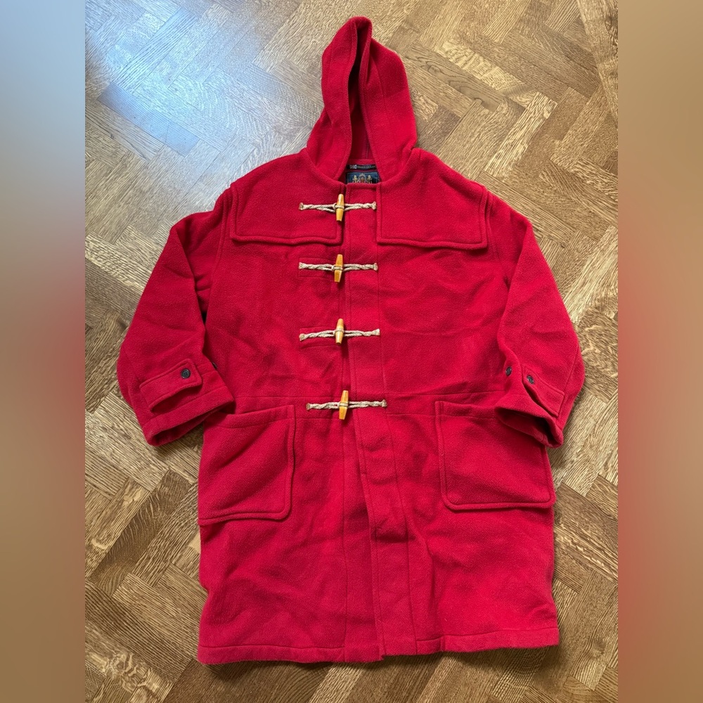 GLOVERALL Vintage Duffel Coat Hooded Red England Academia Classic Toggle XXL